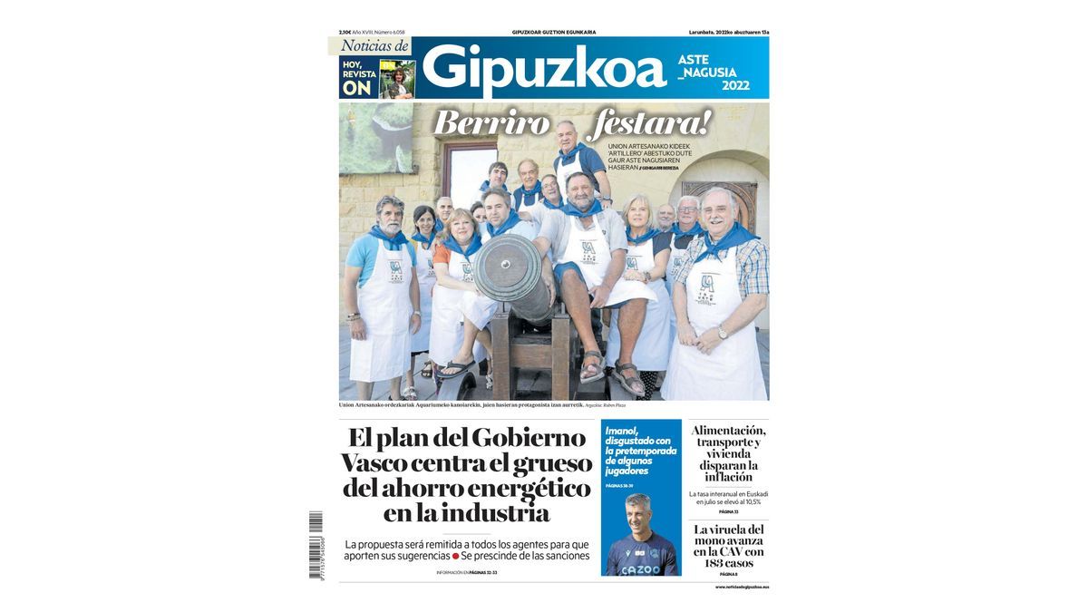 Portada NOTICIAS DE GIPUZKOA del 13 de agosto