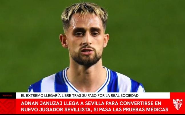 Imagen del anuncio del fichaje de Adnan Januzaj por el Sevilla