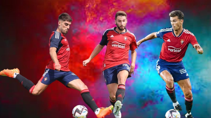 Nacho Vidal, Jon Moncayola y Lucas Torró, en partidos con Osasuna esta nueva temporada.