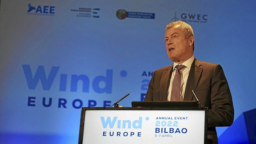 El CEO de Siemens Gamesa, Jochen Eickholt, en una feria eólica celebrada en Bilbao.
