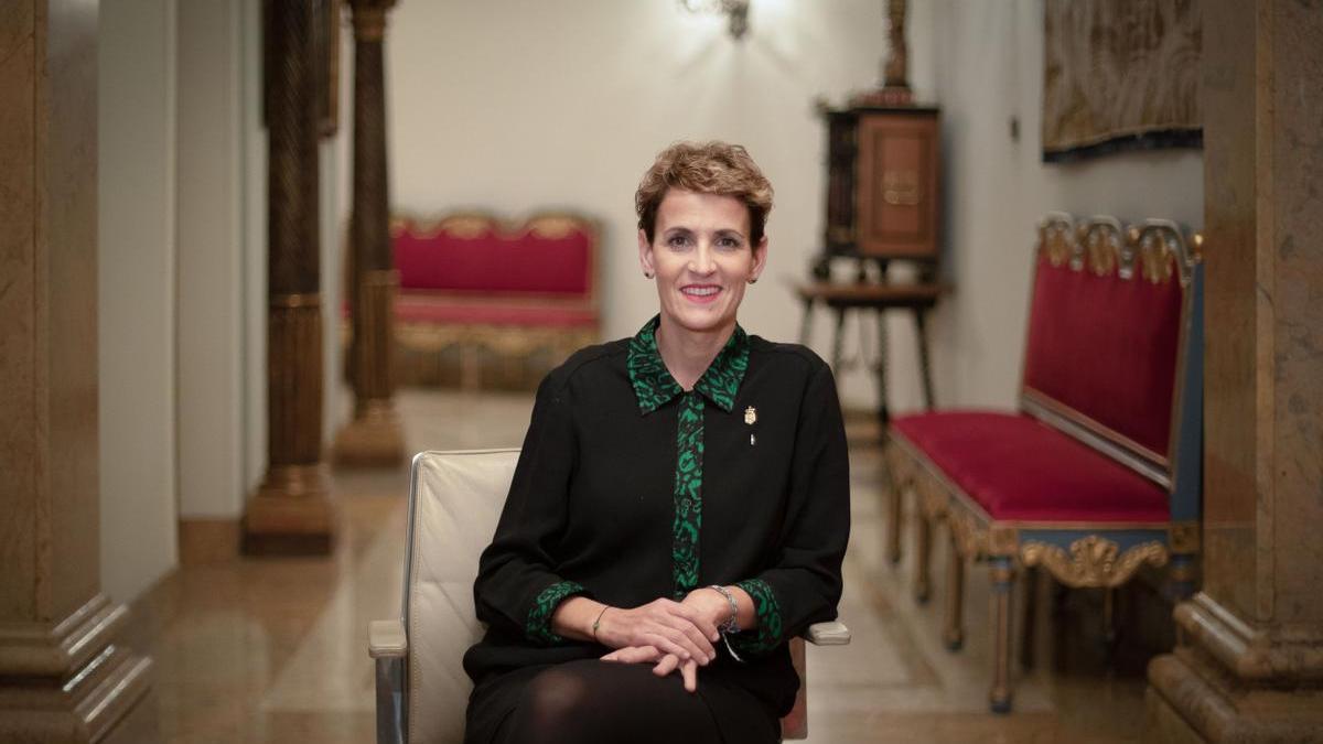 La presidenta de Gobierno, María Chivite, posa en el Palacio de Navarra.