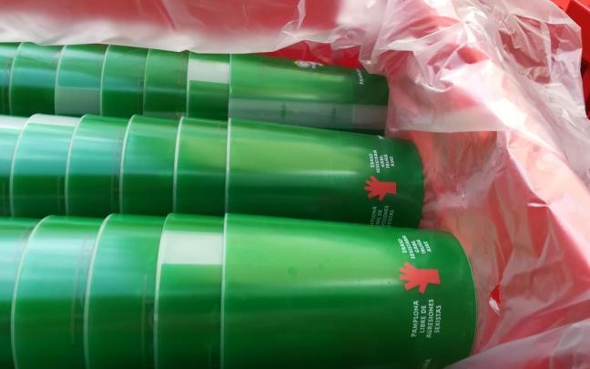 Vasos reutilizables distribuidos en San Fermín. Vasos reutilizables distribuidos en San Fermín.