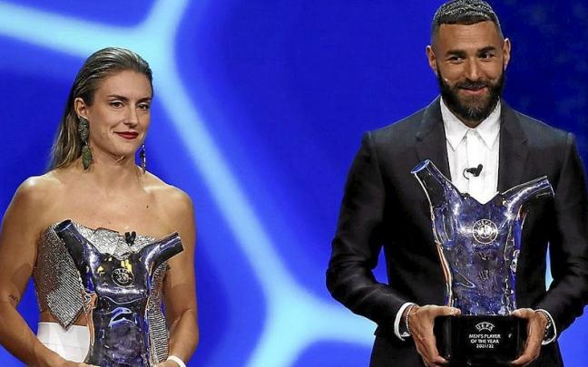 Alexia Putellas y Karim Benzema, recibiendo sus premios a mejores jugadores de la UEFA. | FOTO: EFE