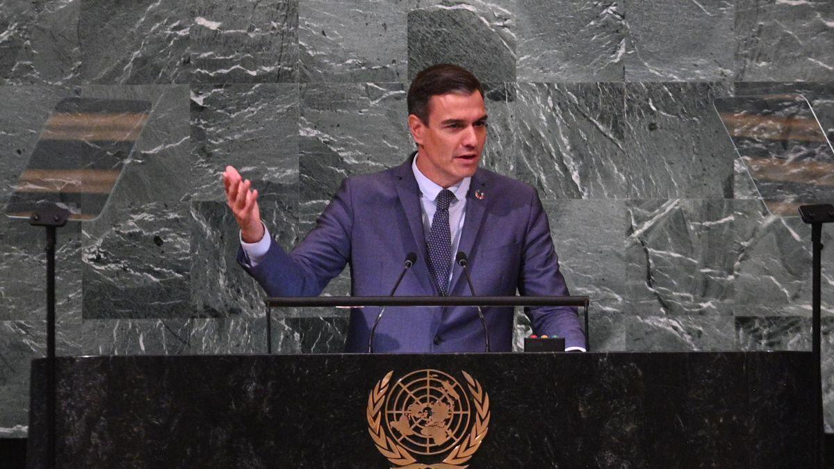 Pedro Sánchez durante su discurso ante la Asamblea General de Naciones Unidas.