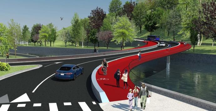 Imagen virtual del futuro puente de Astiñene, con trazado curvo.