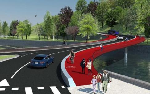 Imagen virtual del futuro puente de Astiñene, con trazado curvo.