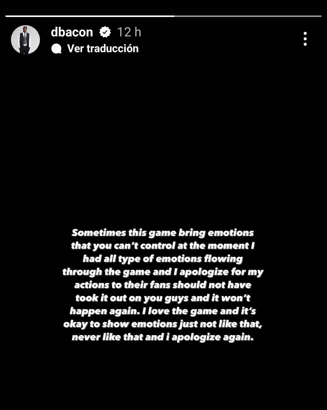 Mensaje de Bacon en sus redes sociales