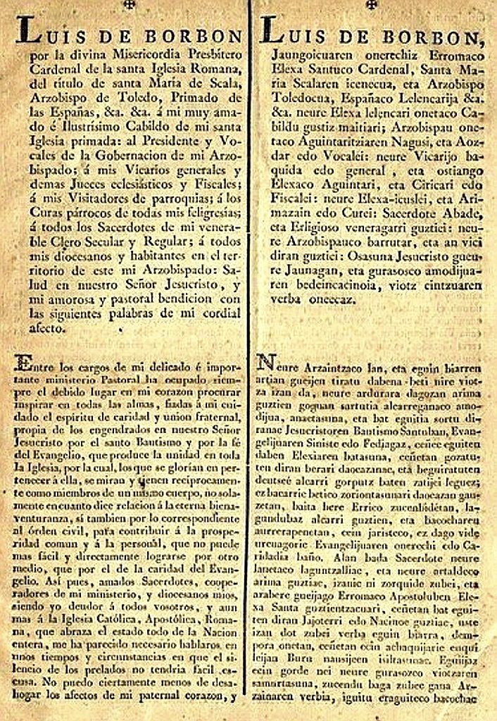 Goian, Bizenta Mogelek itzulitako testuetako bat. Behean, 1240ko Nafarroako foru Orokorraren testua.