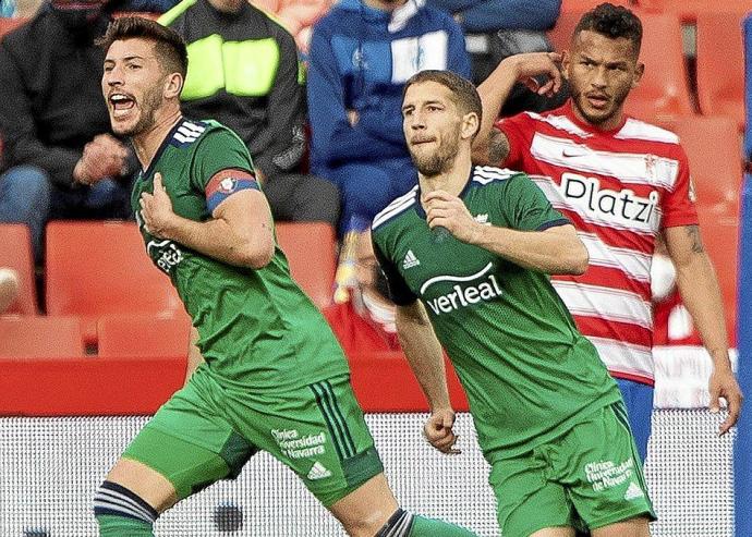 Euforia desatada de David García tras el gol que marcó el pasado domingo en Granada, el primero de la victoria por 0-2 de Osasuna.