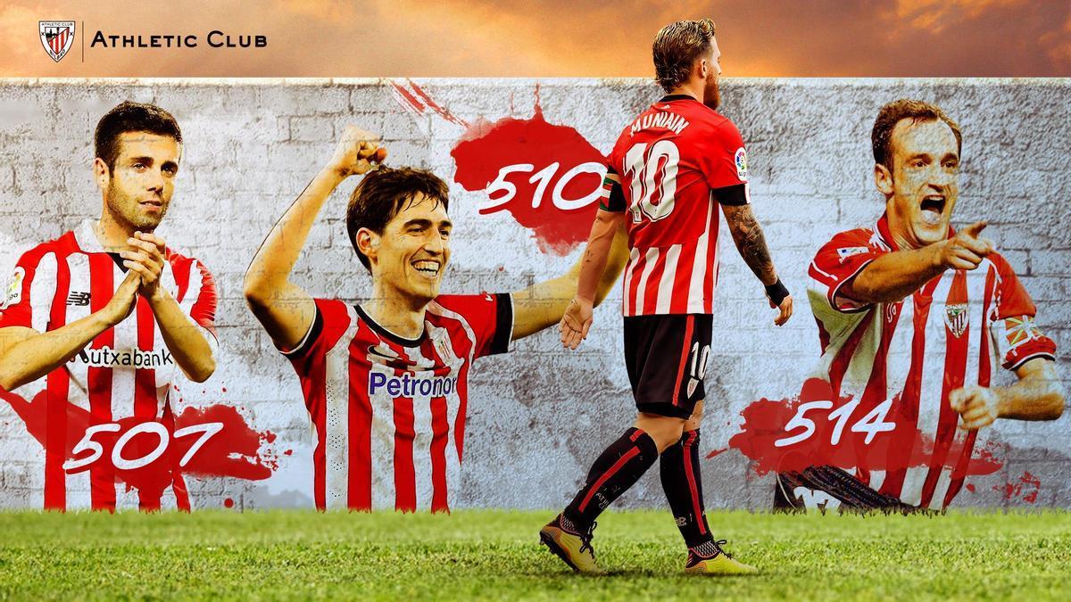 Montaje realizado por el Athletic con el ránking de rojiblancos con más partidos