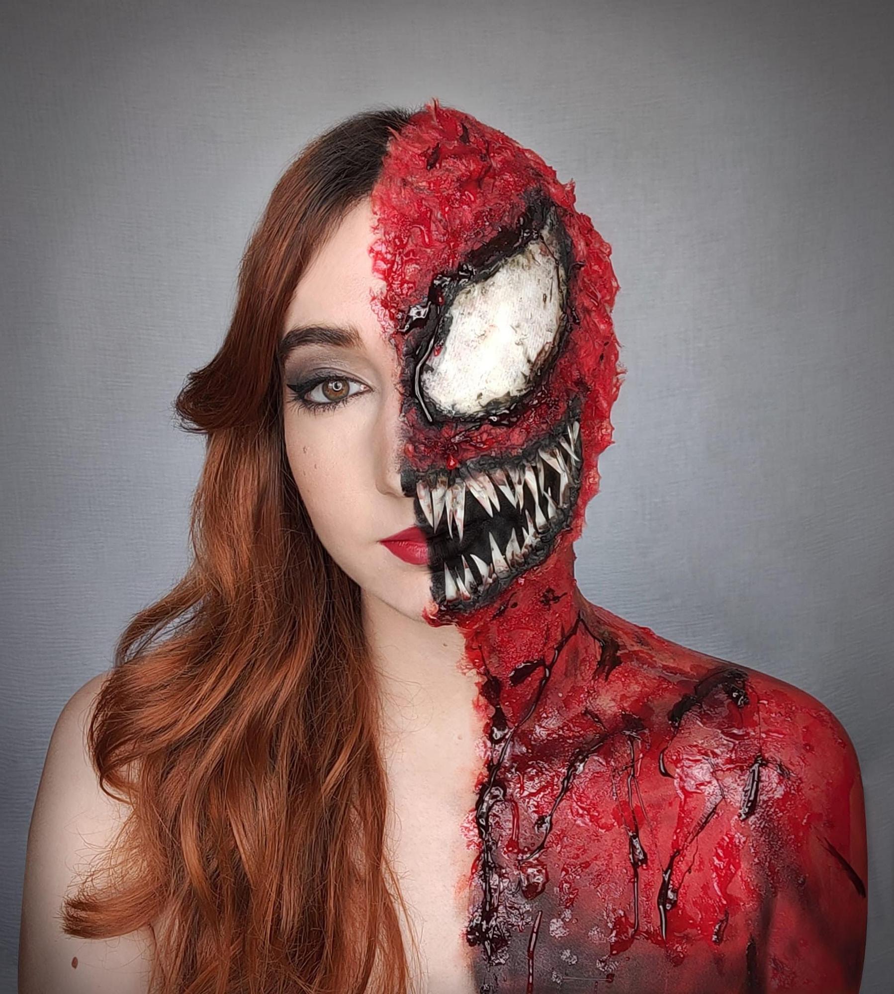 Maquillaje de Venom que Eva Carrillo se ha realizado a sí misma.