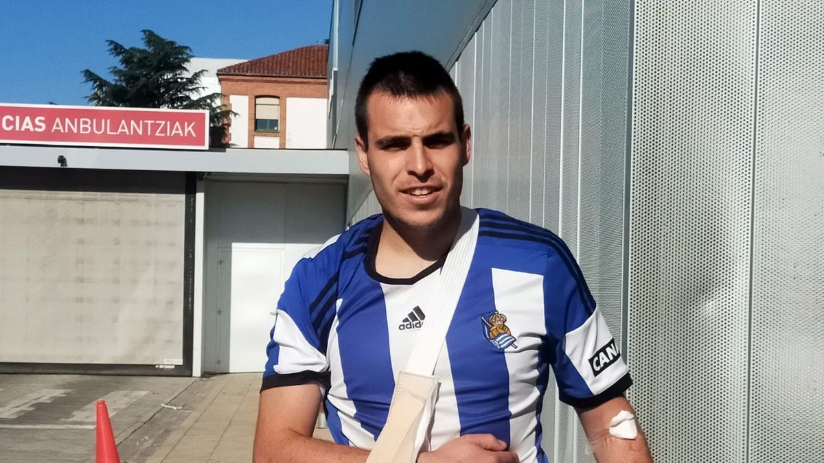 Ander Manzano, herido en el cuarto encierro.