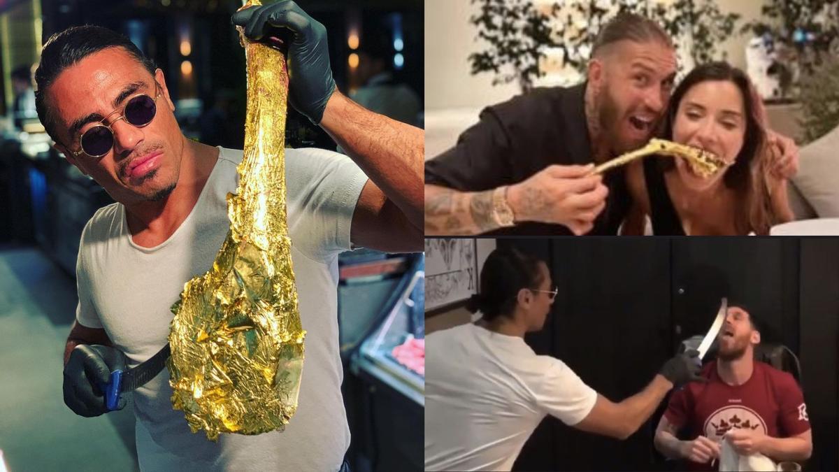 Salt Bae, el día que sirvió su ya famosa carne bañada en oro a Sergio Ramos y Pilar Rubio