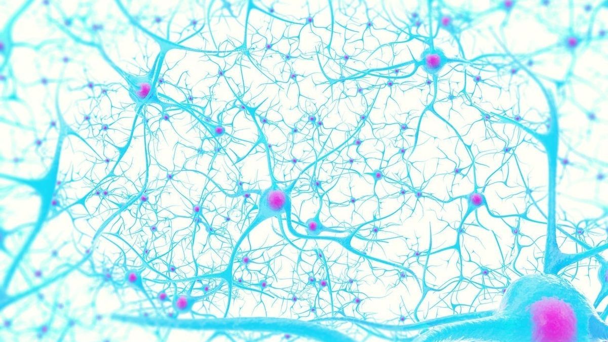 Ilustración en 3D de neuronas en el cerebro.