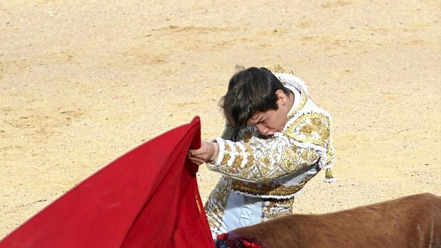 Arturo Gilio en un pase de pecho ante el castaño al que cortó una oreja.