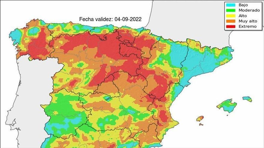 Imagen del mapa de riesgo de incendio compartido por Aemet