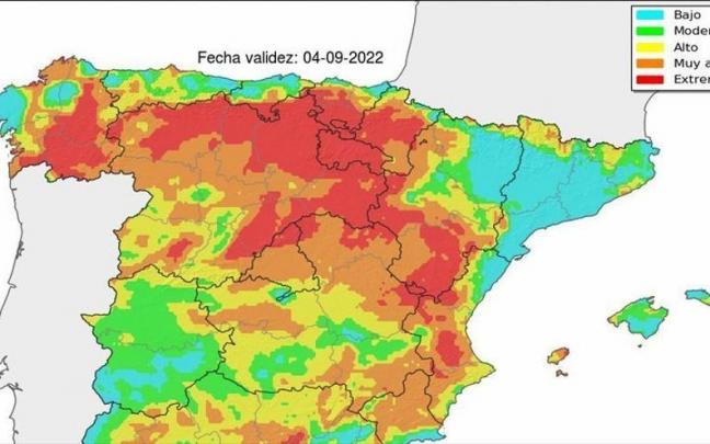 Imagen del mapa de riesgo de incendio compartido por Aemet Imagen del mapa de riesgo de incendio compartido por Aemet