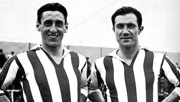 Ciriaco Errasti (izda.) y Jacinto Quincoces (dcha.) comenzaron a jugar juntos oficialmente en el Deportivo Alavés el 4 de octubre de 1925. Después lo harían con la Selección de España y en el Real Madrid. Fotografía: Archivo la familia Quincoces