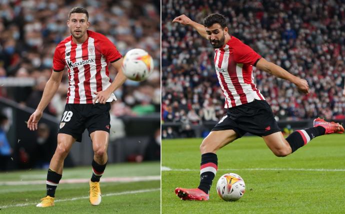 Óscar de Marcos y Mikel Balenziaga, en sendos lances del choque de liga ante el Real Madrid en San Mamés el pasado 22 de diciembre.