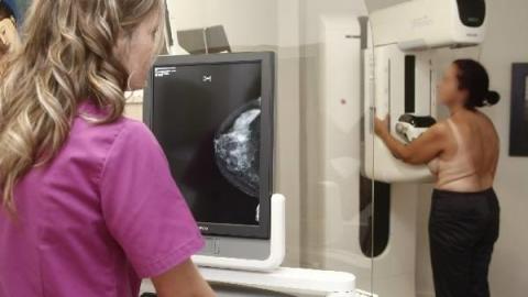 Una mujer se somete a una mamografía. Una mujer se somete a una mamografía.