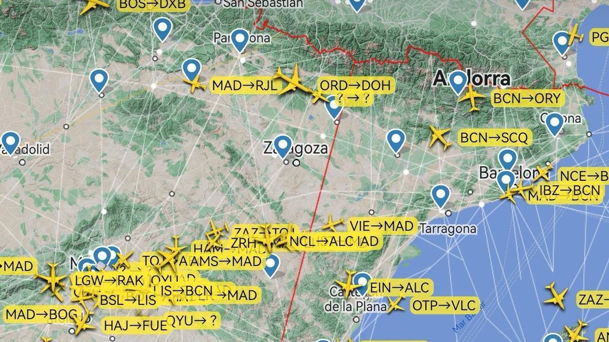 Situación del tráfico aéreo español, durante el momento de la exclusión.