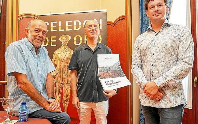 Vicente Egea, Luis Orduña y Vélez de Mendizábal en la presentación de ‘Poema Gasteiztarra’. | FOTO: JORGE MUÑOZ