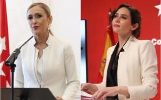Cifuentes durante el anuncio de su dimisión y Díaz Ayuso en su comparecencia. Cifuentes durante el anuncio de su dimisión y Díaz Ayuso en su comparecencia.