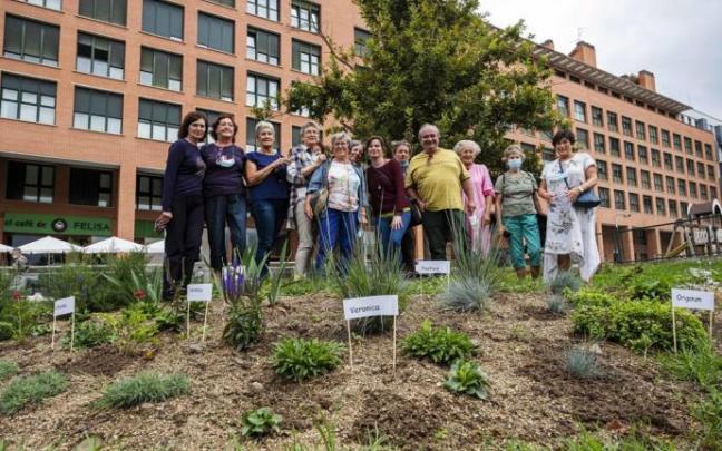 El grupo de vecinas de la Milagrosa que ha plantado el jardín comunitario en la plaza Felisa Munárriz. El grupo de vecinas de la Milagrosa que ha plantado el jardín comunitario en la plaza Felisa Munárriz.