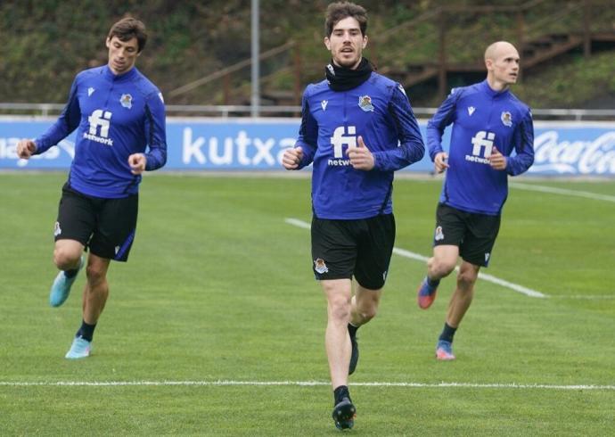 Aritz, Le Normand y Guridi, en el entrenamiento.