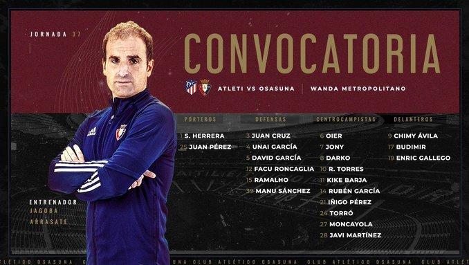 La convocatoria de Osasuna.