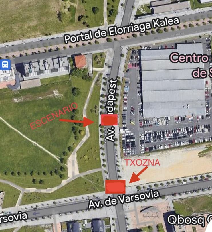 Ubicación de las txosnas y del escenario para los conciertos de fiestas de Salburua.