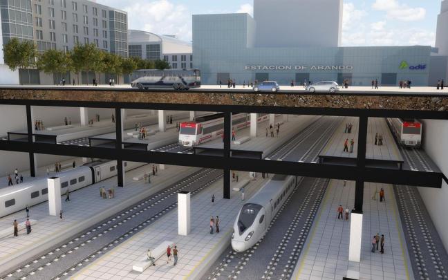 Infografía de como quedará la distribución de los andenes de la nueva estación soterrada de Abando con la llegada del TAV Infografía de como quedará la distribución de los andenes de la nueva estación soterrada de Abando con la llegada del TAV