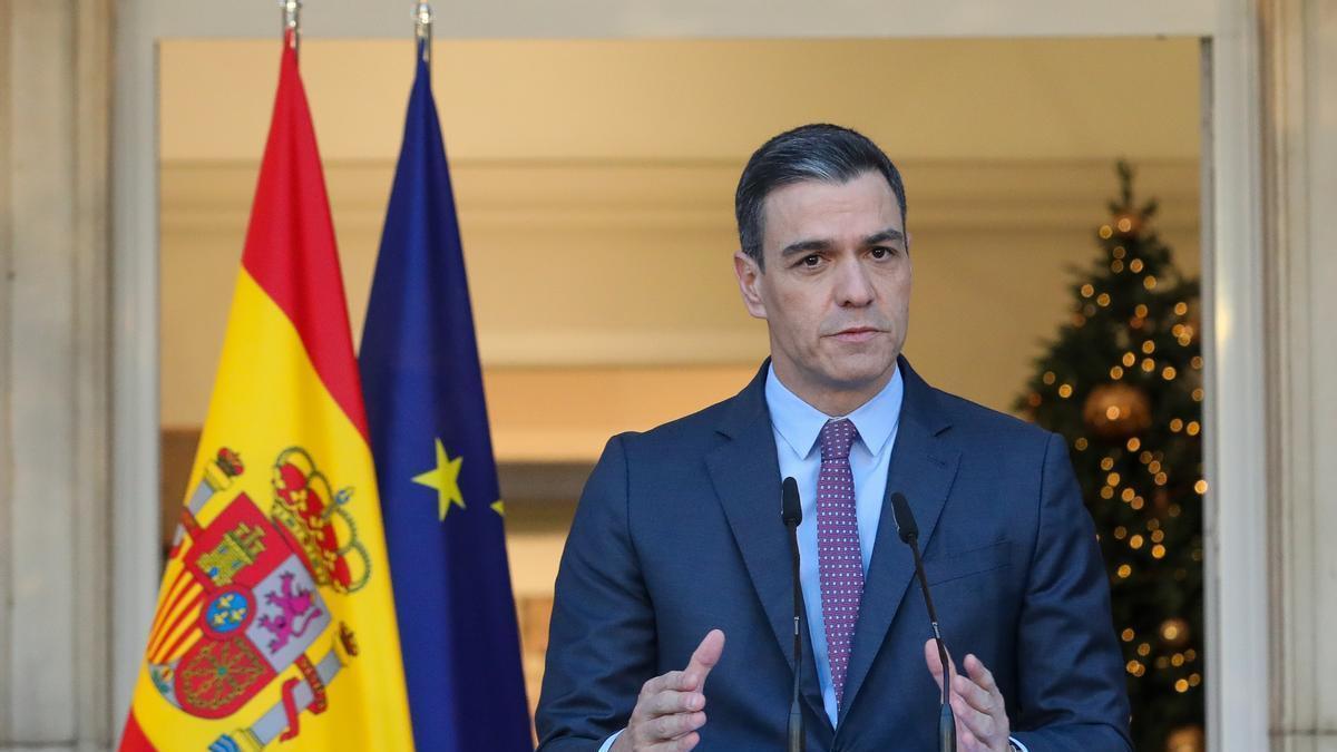 Pedro Sánchez durante su declaración institucional en la Navidad de 2021.