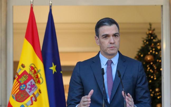 Pedro Sánchez durante su declaración institucional en la Navidad de 2021.