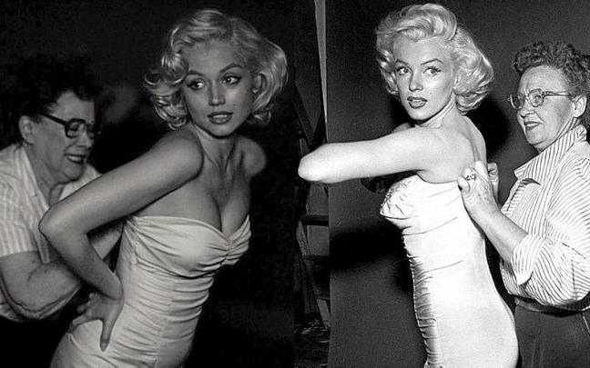 Ana de Armas y Marilyn, en una imagen similar. Ana de Armas y Marilyn, en una imagen similar.