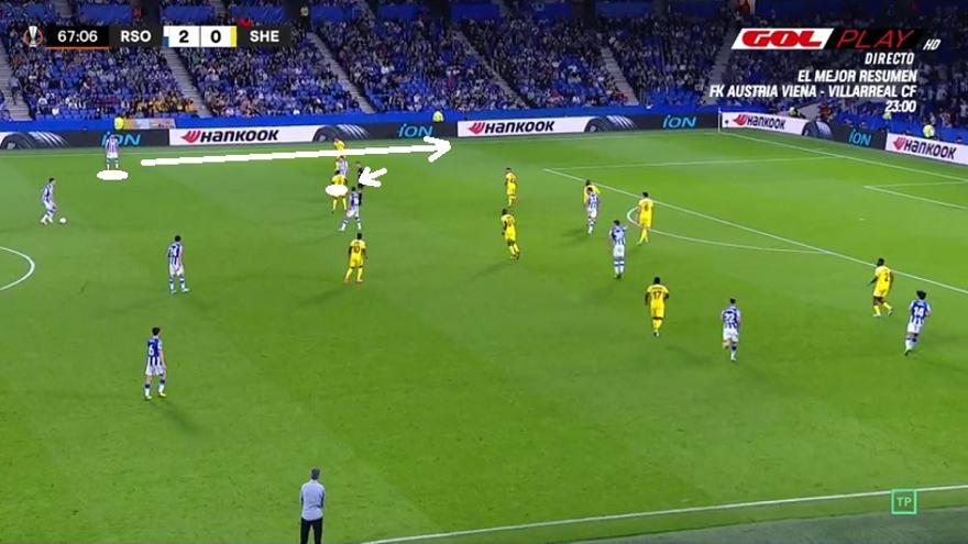 Y es que esa posición de Navarro como extremo zurdo es muy 'mentirosa'. Se centra constantemente para dejar el carril a Rico.