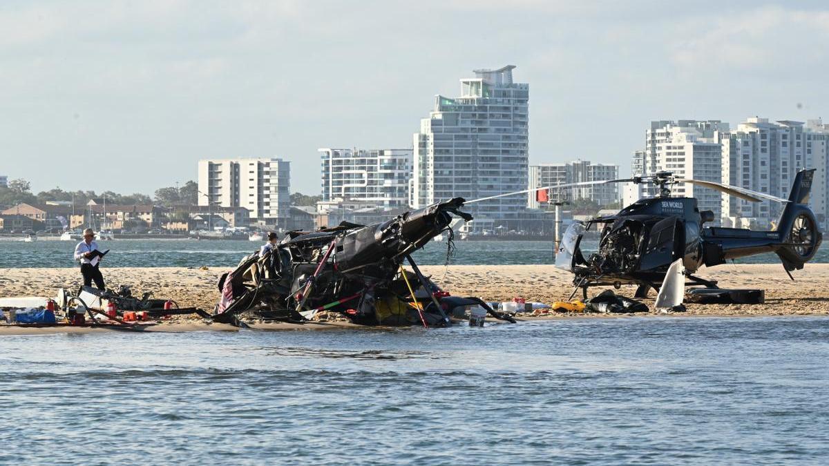 Así han quedado los dos helicópteros tras el accidente en Gold Coast.