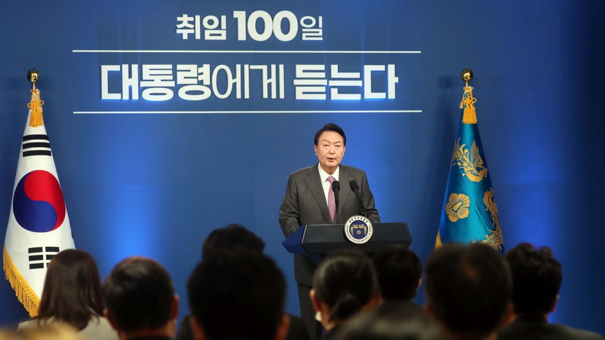 Rueda de prensa de Yoon Suk Yeol, presidente de Corea del Sur.