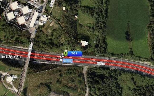 Zona donde se ha producido el accidente en la Variante de Donostia
