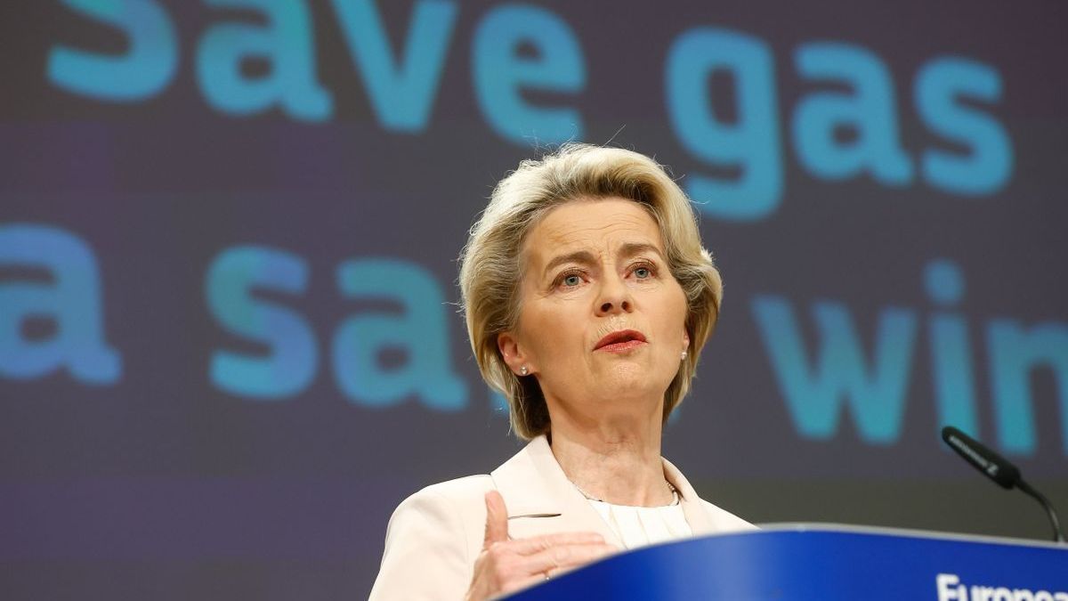 La presidenta de la Comisión Europea, Ursula Von der Leyen, durante la presentación de la propuesta para reducir el consumo de gas.
