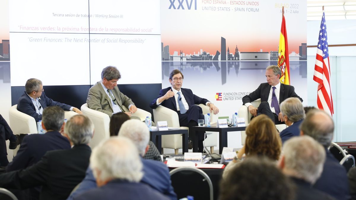 El presidente de Caixabank, Jose Ignacio Goirigolzarri, durante el Foro Espa&ntilde;a EEUU