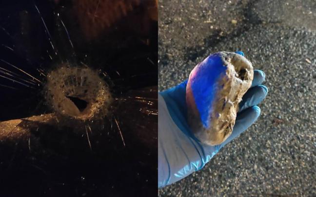 Daños en un vehículo causados por una piedra lanzada por un joven. Daños en un vehículo causados por una piedra lanzada por un joven.