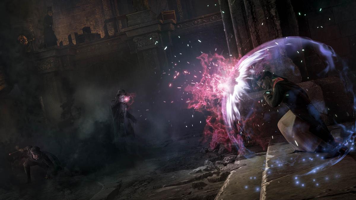 Un combate entre magos en 'Hogwarts Legacy'.