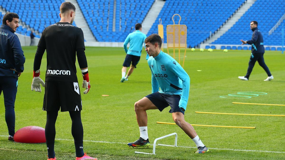 Martin Zubimendi, en el entrenamiento del viernes en Anoeta.