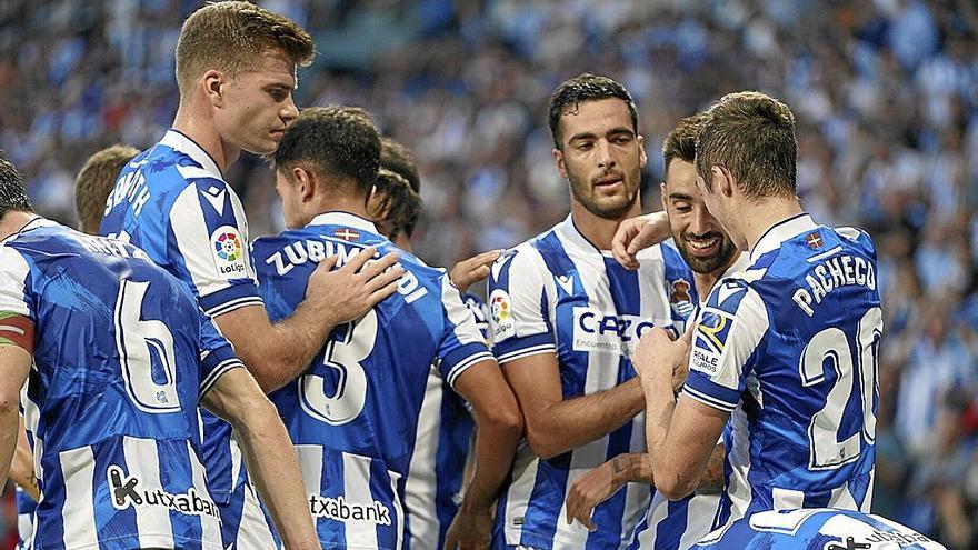 Los realistas celebran el gol de Brais al Villarreal.