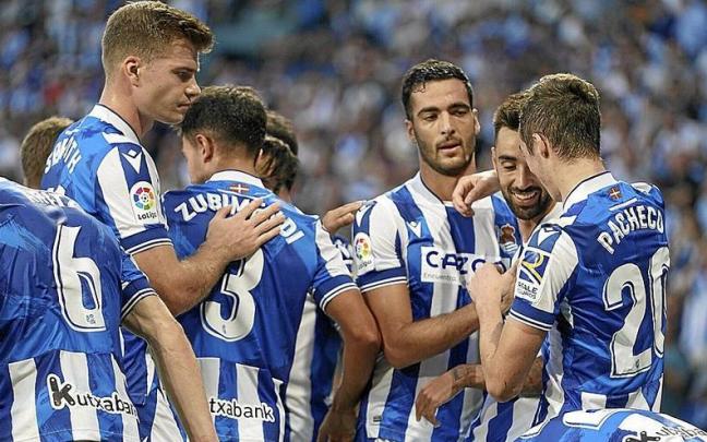 Los realistas celebran el gol de Brais al Villarreal.
