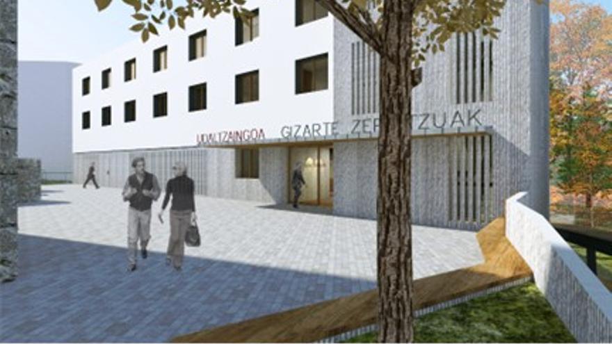 Infografía del futuro aspecto del inmueble de servicios públicos.