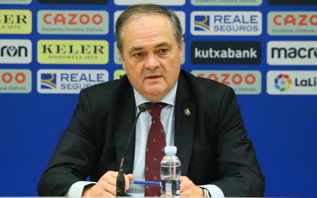Jokin Aperribay, en la rueda de prensa Jokin Aperribay, en la rueda de prensa que ha ofrecido tras la Junta General de Accionistas de la Real Sociedad.