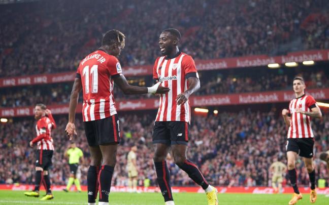 Nico e Iñaki Williams celebran uno de los goles con el Athletic. Nico e Iñaki Williams celebran uno de los goles con el Athletic.
