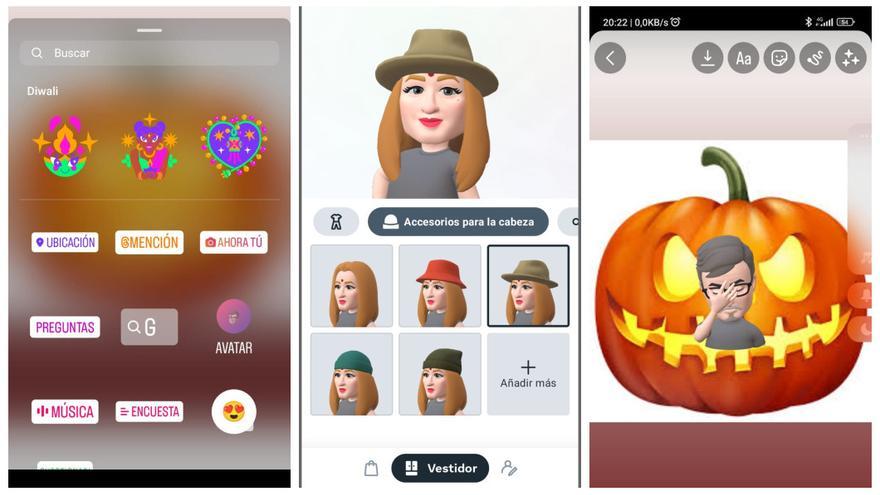 Tres capturas de los avatares en Instagram.